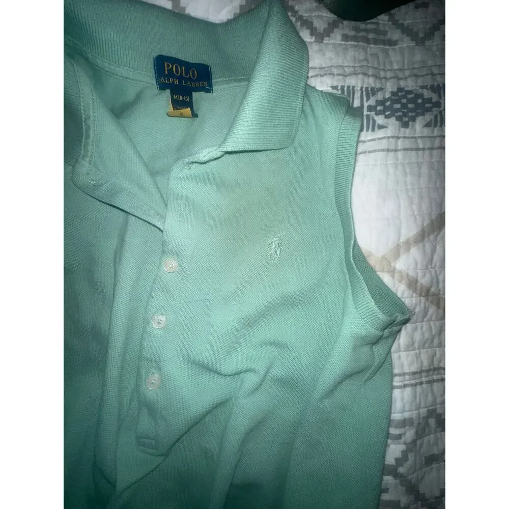 Polo Ralph Lauren Girls M 8-10 Mint Green Eyelet Ruffle Polo Romper